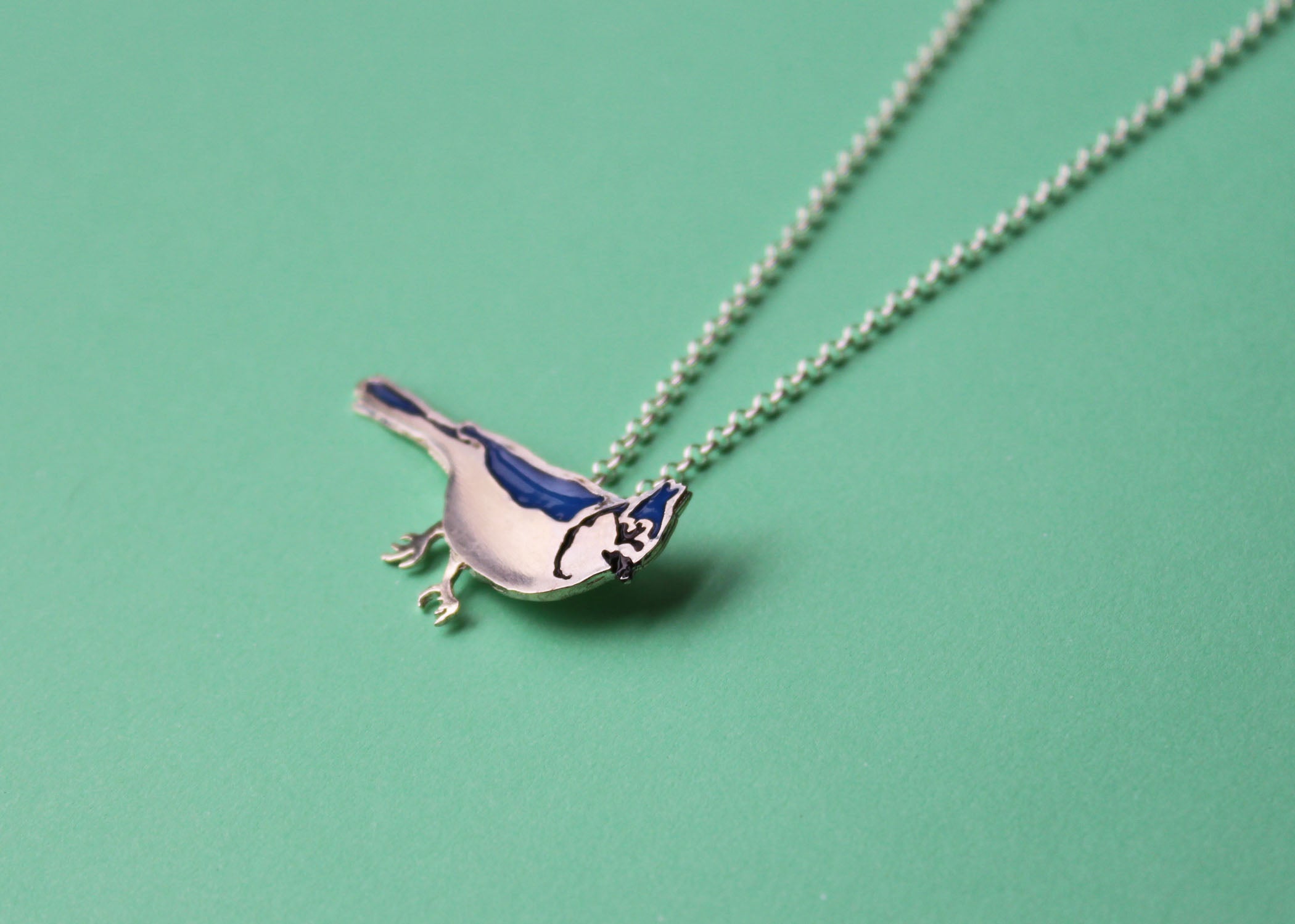 Ribbon Necklace Blue Jay / Shiny