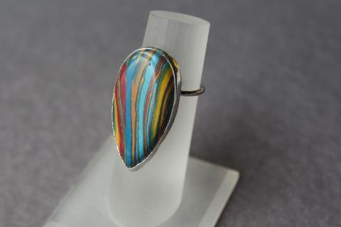 Rainbow Calsilica Adjustable Cocktail Ring