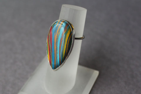 Rainbow Calsilica Cocktail Ring - ready to ship size 6.75