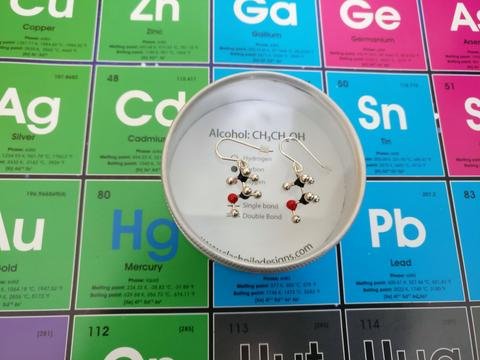 Alcohol Molecule Earrings - CH3CH2OH