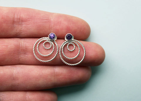 UNFURL Ear Jackets with Amethyst in Sterling Silver