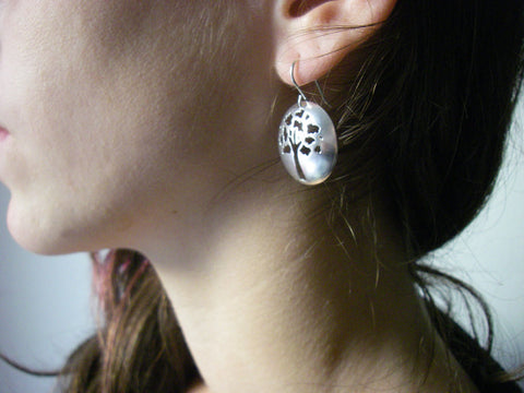 Tree of Life/Oak Tree Earrings, 1 in diameter domes in sterling silver