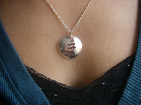 Silver Jack Pine Necklace - 1 in diameter in sterling silver
