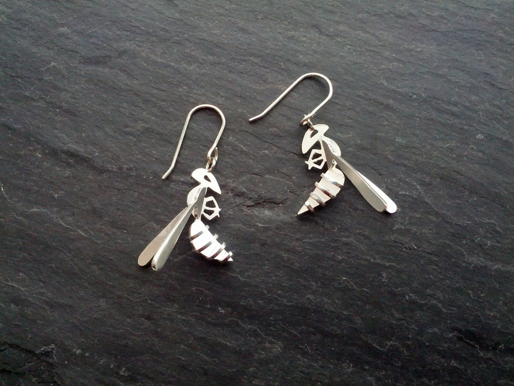 Constructivist Wasp Earrings in sterling silver