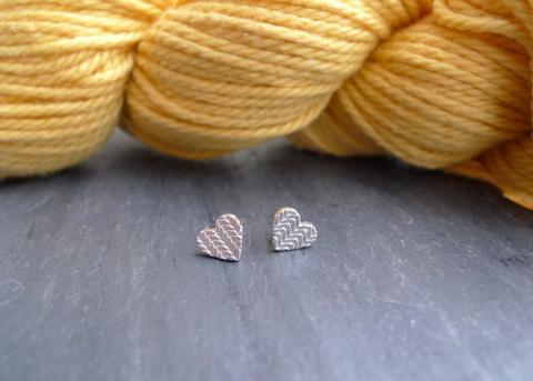 Knitted Texture Heart Stud Earrings in Sterling Silver