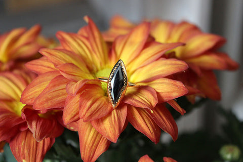 Hematite Marquis Lost & Found gold-plated Ring - ready to ship size 7