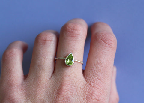 LEAFLET ring with reclaimed Peridot in Sterling Silver