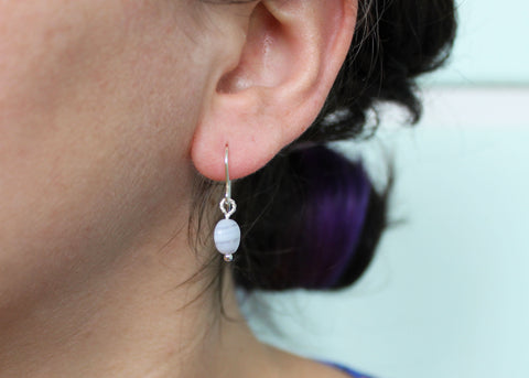 RUN-OFF coin Earrings with Purple Lace Agate in Sterling Silver