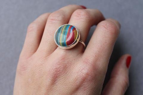 Rainbow Calsilica Adjustable Cocktail Ring