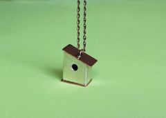 Silver and Copper Mixed Metal Birdhouse Necklace
