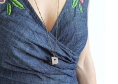 Silver and Copper Mixed Metal Birdhouse Necklace