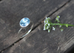 Cloudless Ring with reclaimed blue topaz in sterling silver - ready to ship size 6.75