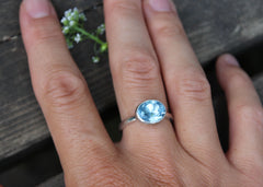 Cloudless Ring with reclaimed blue topaz in sterling silver - ready to ship size 6.75