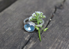 Cloudless Ring with reclaimed blue topaz in sterling silver - ready to ship size 6.75