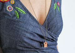 Copper and Silver Mixed Metal Birdhouse Necklace