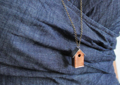 Copper and Silver Mixed Metal Birdhouse Necklace