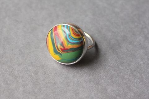 Rainbow Calsilica Cocktail Ring - ready to ship size 6.5